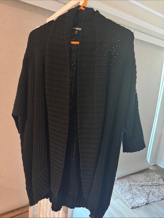 Express Sweaters - Express Black Open-Front Ribbed Knit Cardigan